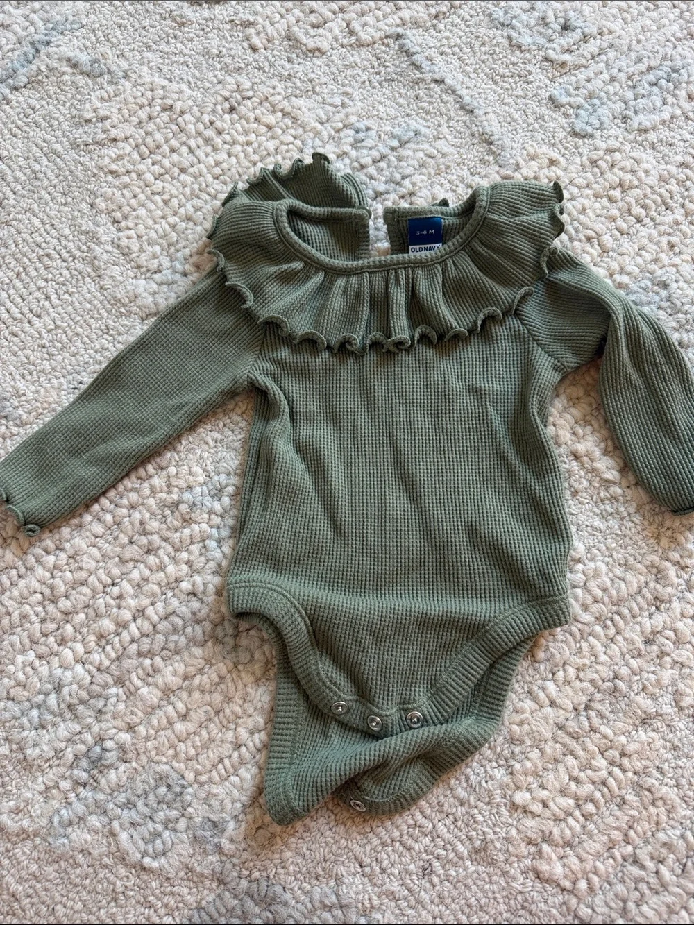 2 packOld Navy Beige Leopard and Olive Ruffle Long-Sleeve Bodysuit